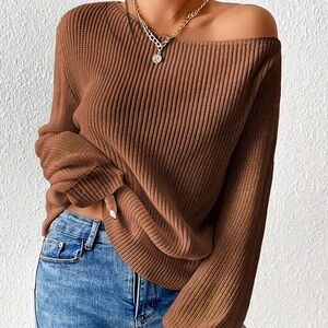 Women's Off-Shoulder Brown Sweater